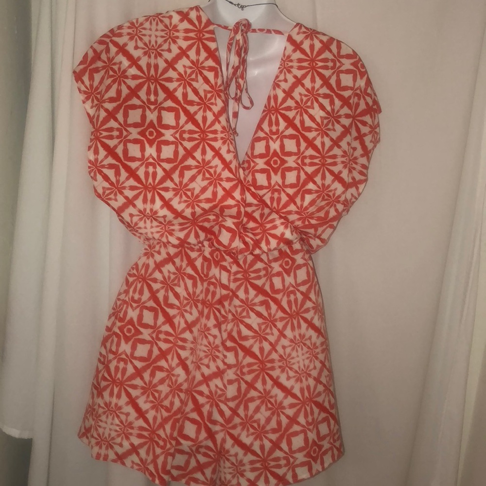 Orange/White Patterned Romper - Picture 3 of 4